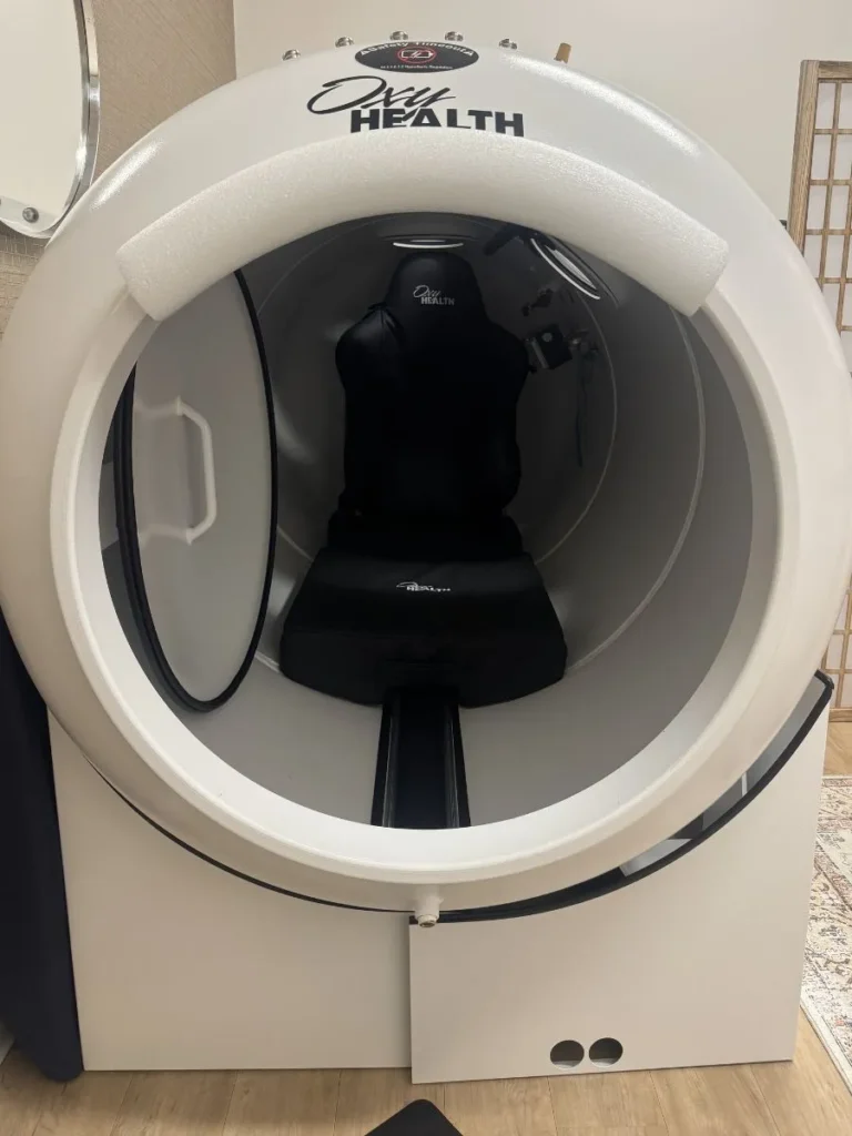 Medical-grade hyperbaric oxygen therapy chamber at MD Hyperbaric Houston Memorial, Texas